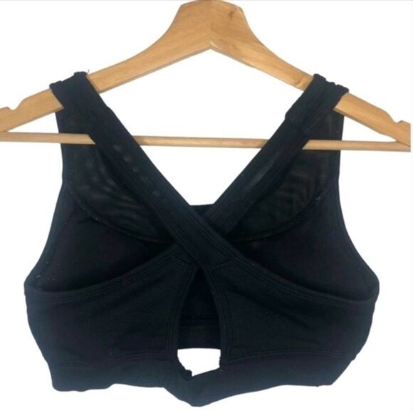 Black cross back padded sports bra with mesh detail size small​ activewear comfy - Picture 1 of 4
